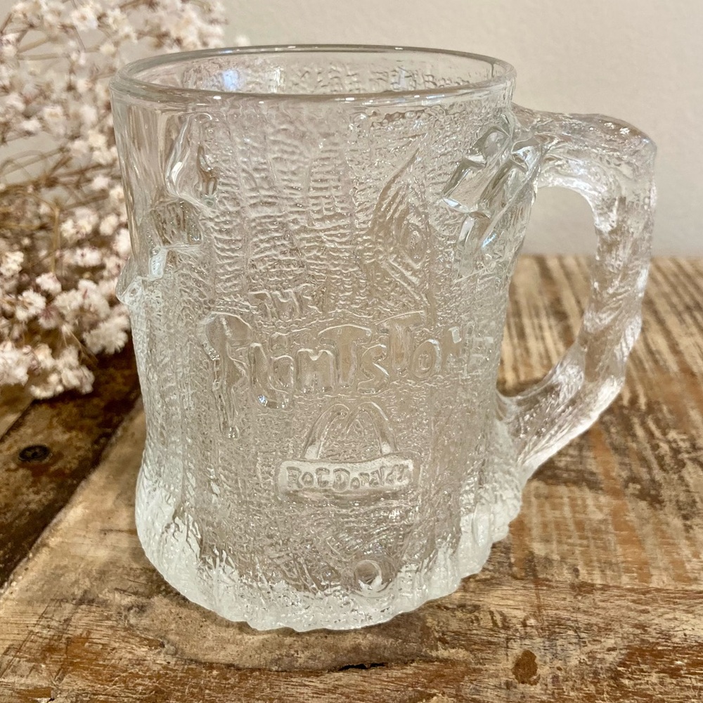 1993 The Flintstones McDonald's Glass Mug RocDonalds Treemendous Clear Embossed